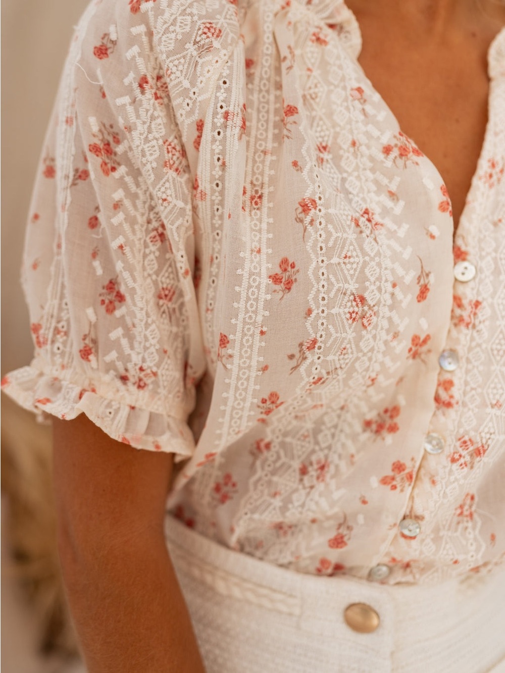 Ecru Embroidered Carine Blouse - S/M